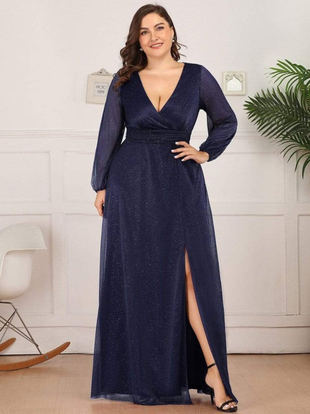 NEW Ever-Pretty Women's Sexy V-Neck Shiny Evening Dress Gown Navy Plus Size 24